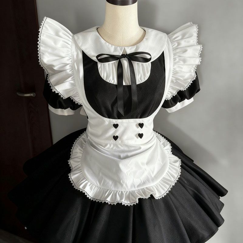 Japanese-Style Black and White Sweet Maid Outfit Soft Girl Cosplay Costume Anime Lolita Vintage Set