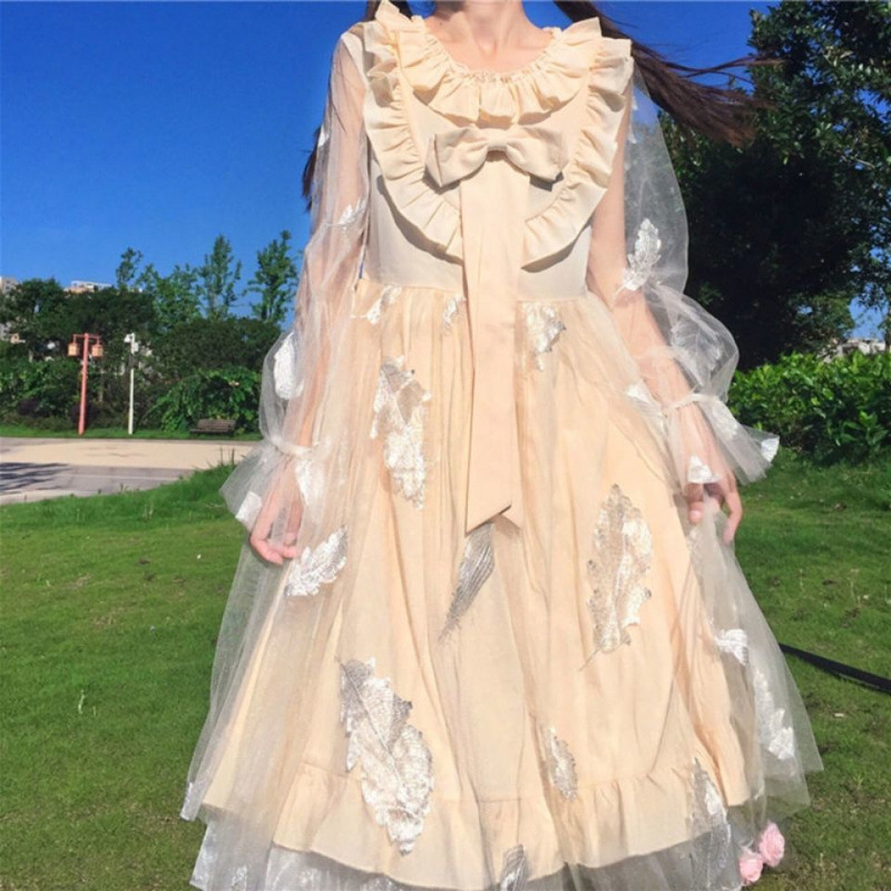 ロリータ妖精スカート夏和風ソフトガールメッシュリボン耳レースフェザードレスプリンセスドレス|undefined