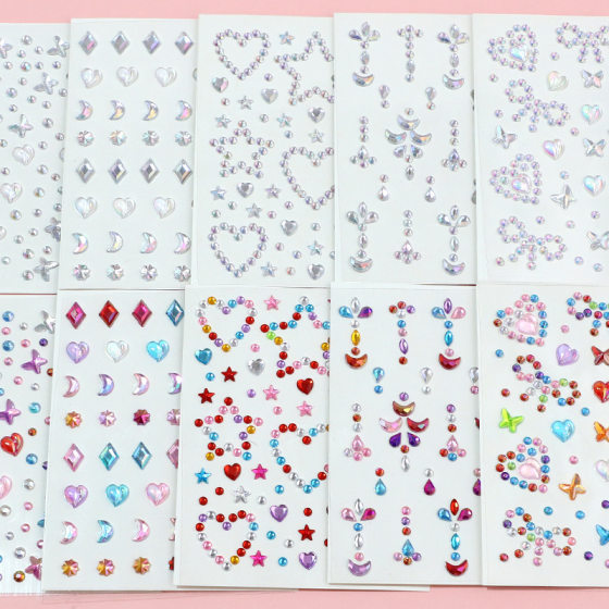 Cross-border new colorful fart peach love five-pointed star eyebrow stickers children's face stickers face jewelry makeup diamond pearl stickers