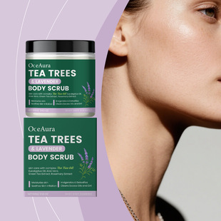 OCEAURA Tea Tree Lavender Body Scrub: Gently cleanses the skin, nourishes it with plant-based essential oils, leaving it smooth and soft