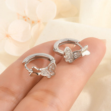 新品日系小清新学生简约气质闪钻双层蝴蝶耳环小众高级感耳扣批发