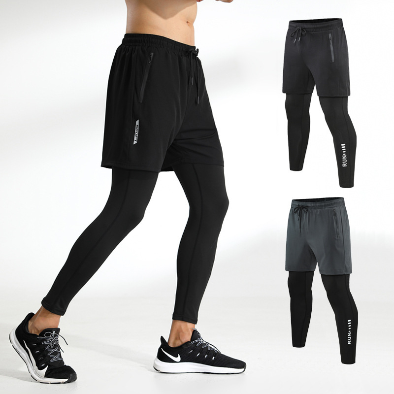 Men's Tight Pants Fake Two-piece Fitness Suit Sports Running Training Amazon Casual Stretch Basketball Quick-drying Pants