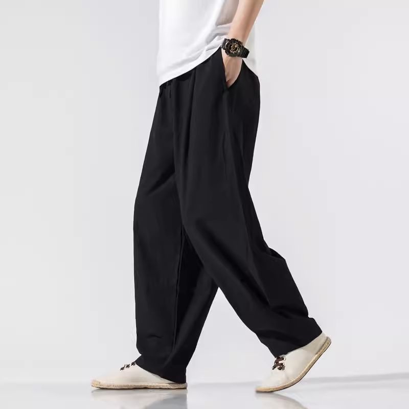 Pantalones de lino de traje Tang de estilo chino para hombres Pantalones de harén de pierna ancha de gran tamaño sueltos casuales para hombres Pantalones de linterna para jóvenes