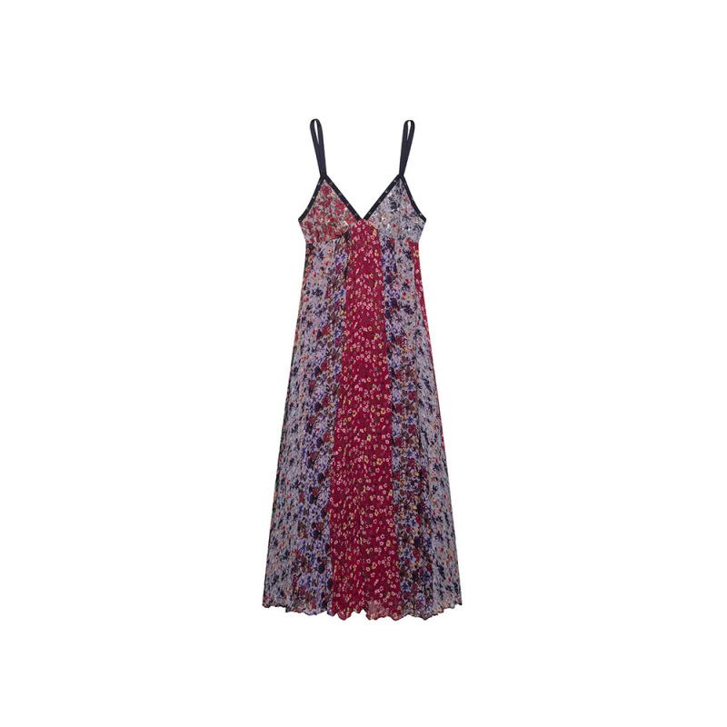 2025 Retro Long Elegant Floral Suspender Skirt Beaded Sequin Heavy Dress Summer Women's V Neck Versatile