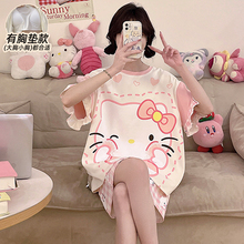 纯棉睡衣女款夏带胸垫短袖2026新款可爱卡通少女薄款家居服可外穿