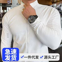 Спортивный воротник на открытом воздухе быстрая сушка фитнес-одежда мужской осенний и зимний костюм для бега на велосипеде с высокой бомбой тренировочный костюм с длинными рукавами