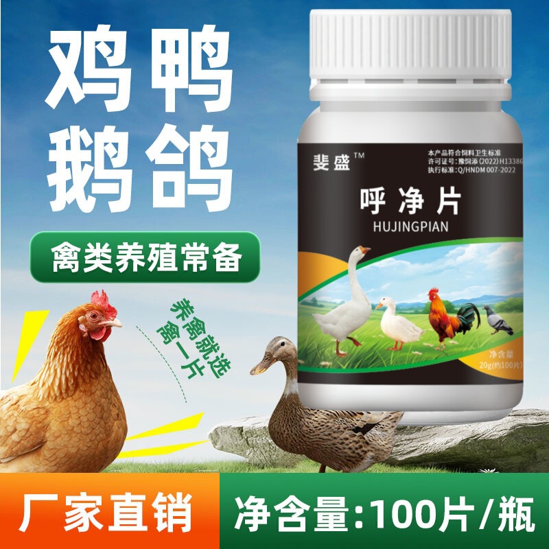 100 Tablets of Hujing Tablets for Chickens, Ducks, Geese, Pigeons, Quails, Runny Nose, Red Eyes, Snoring, Opening Mouth, Stretching Neck, Breathing, Shrinking Head, Shaking Head