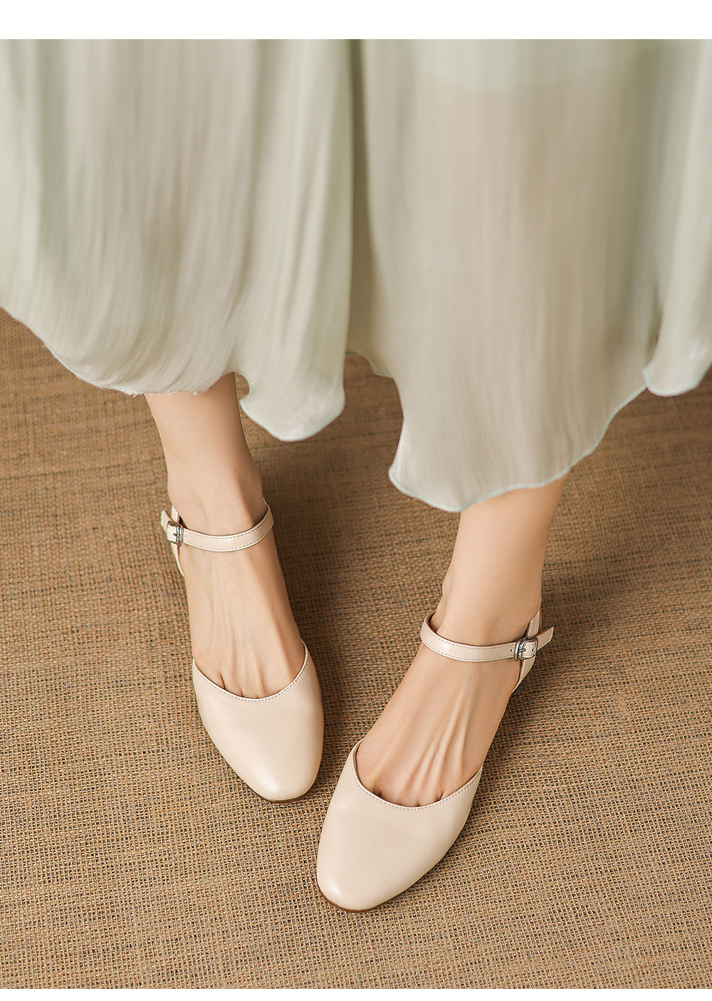 Sandal nữ quai chữ V bít mũi đế bệt phong cách đơn giản — đen chi tiết 10