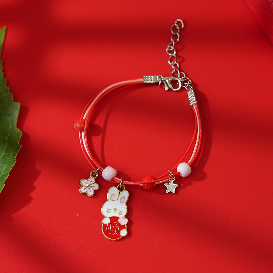 thumbnail image 1 of Pulsera de cuerda roja de conejo Temperamento dulce Pulsera de cuentas de cristal rojo lindo Mujer 874D Shun One, 1 of 2