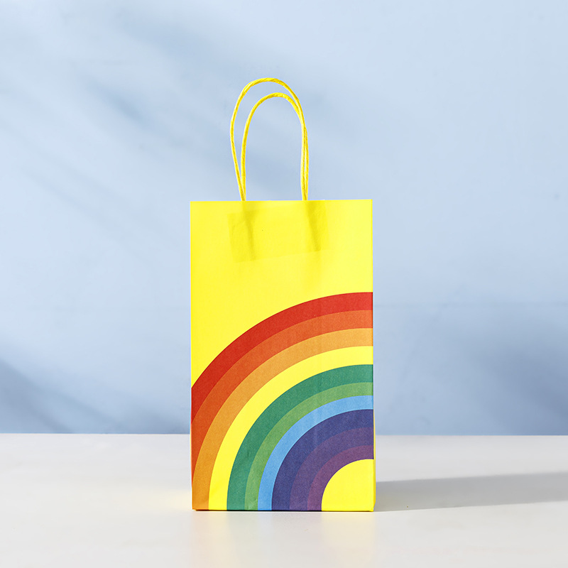 En stock bolsa de arco iris portátil papel Kraft blanco fondo cuadrado bolsa de papel regalo de mano bolsa de regalo de vacaciones logotipo imprimible
