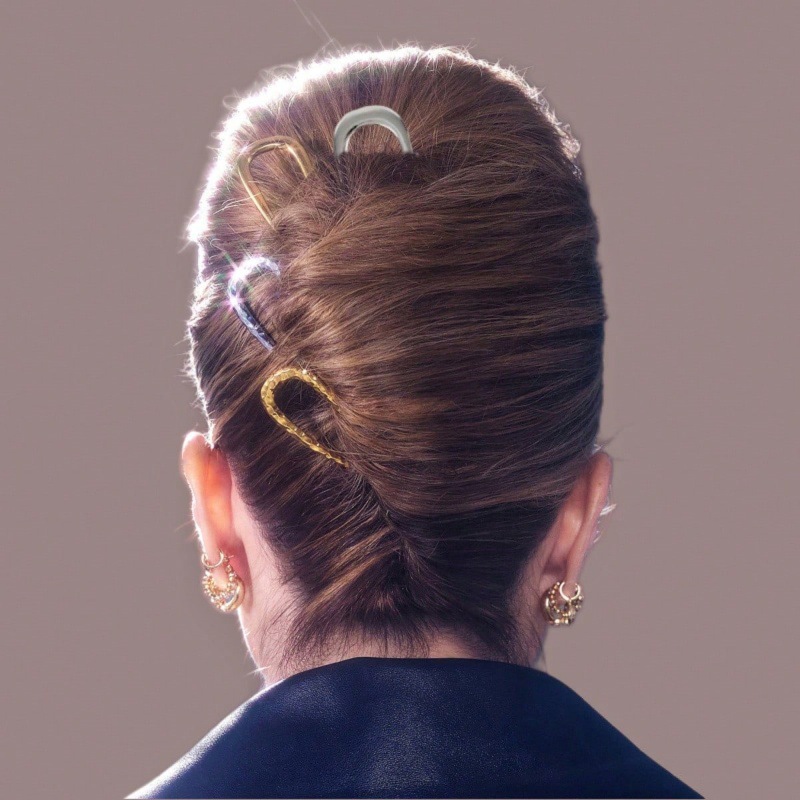 Clásico europeo y americano de alto nivel 18k pinzas de cabello de metal simple en forma de U, pinzas de cabello de tendencia líquida, pinzas de joyería