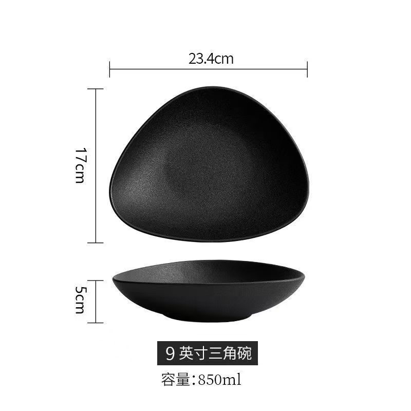 9inch 반투명 검정색 둥근 삼각형 그릇