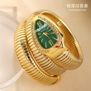 Cross-border 2026 Hot Style Personalized Snake Watch Women's Fashion Bracelet Watch Creative Hip-Hop Diamond English Watch Wholesale
