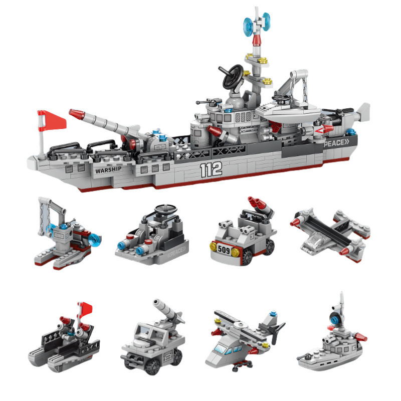 Bloques de construcción militares, portaaviones, destructores, cohetes, naves espaciales, pequeñas partículas, juguetes de puzzle para niños, regalos del 1 de junio