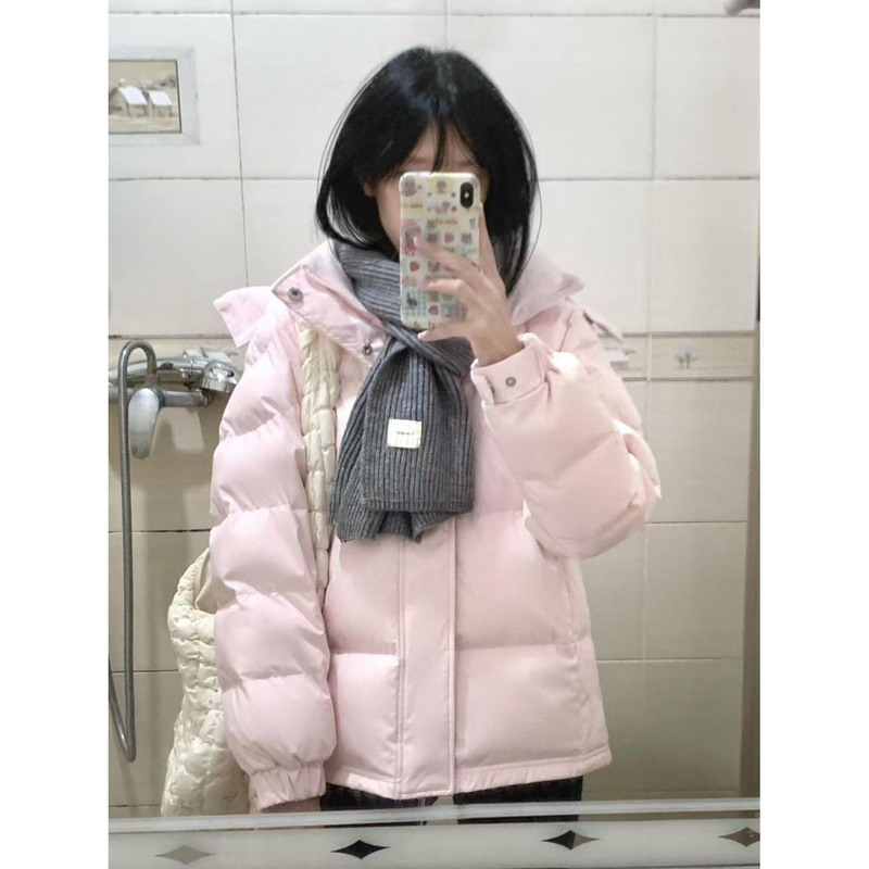 温柔风粉色连帽保暖棉服外套女冬季新款百搭显瘦宽松时尚面包服潮|undefined