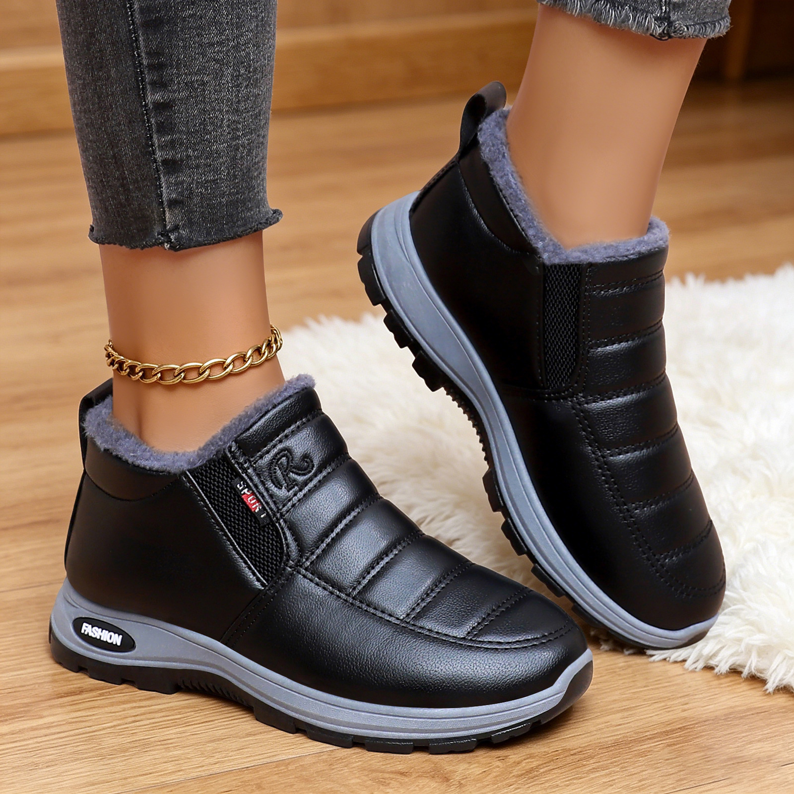 Zapatos de invierno de mujer zapatos de algodón de un pie zapatos casuales de mujer de suela gruesa, zapatos casuales de baja altura, al por mayor transfronterizos poco profundos