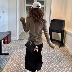 LelyMooch/解构主义门襟格纹扭结包边收腰显瘦针织打底衫长袖上衣