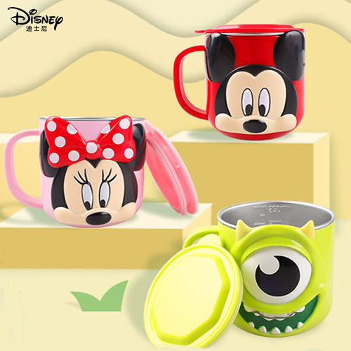 Disney Children's Water Cup Household Kindergarten Stainless Steel Mouth Cup Baby Milk Drinking Cup with Lid