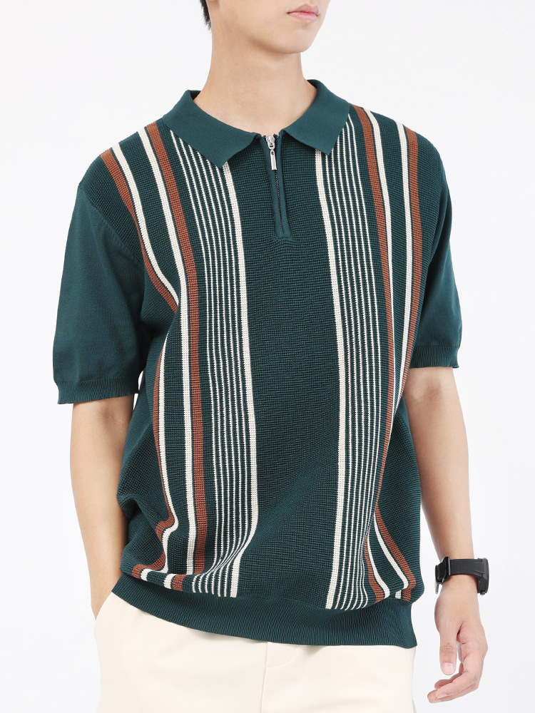 Polo de seda de hielo para hombre T rayas Paul tejido de negocios de alta gama camiseta masculina con cuello camiseta de secado rápido verano