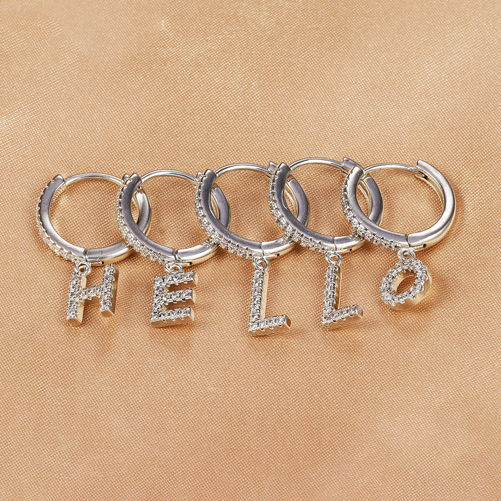 6g Weight Copper Ear Needle Material Zircon Inlay Material Charm Sleeper Hoop Earrings, Drop Earrings Classification 1 Piece Quantity Daily Occasion Copper Material Letter Pattern Unisex Gender Plating Design Casual Style 1 Piece Casual Letter Plating Copper Zircon Drop Earrings 2