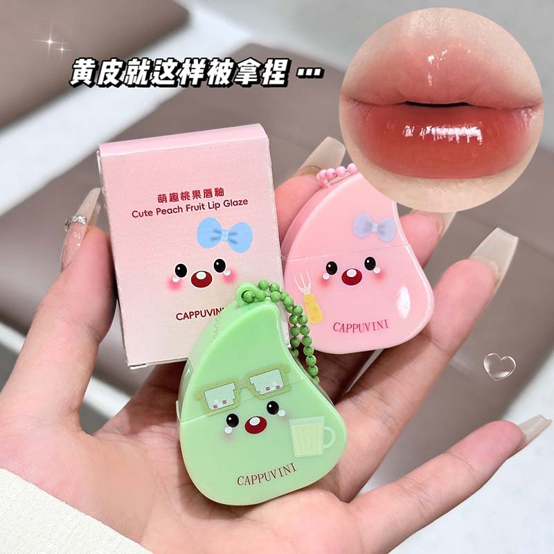 Cappuvini Cute Fun Peach Fruit Lip Glaze Espejo Labios de vidrio Hidratante Blanco Brillo de labios transfronterizo Color Color Lápiz labial Blanco