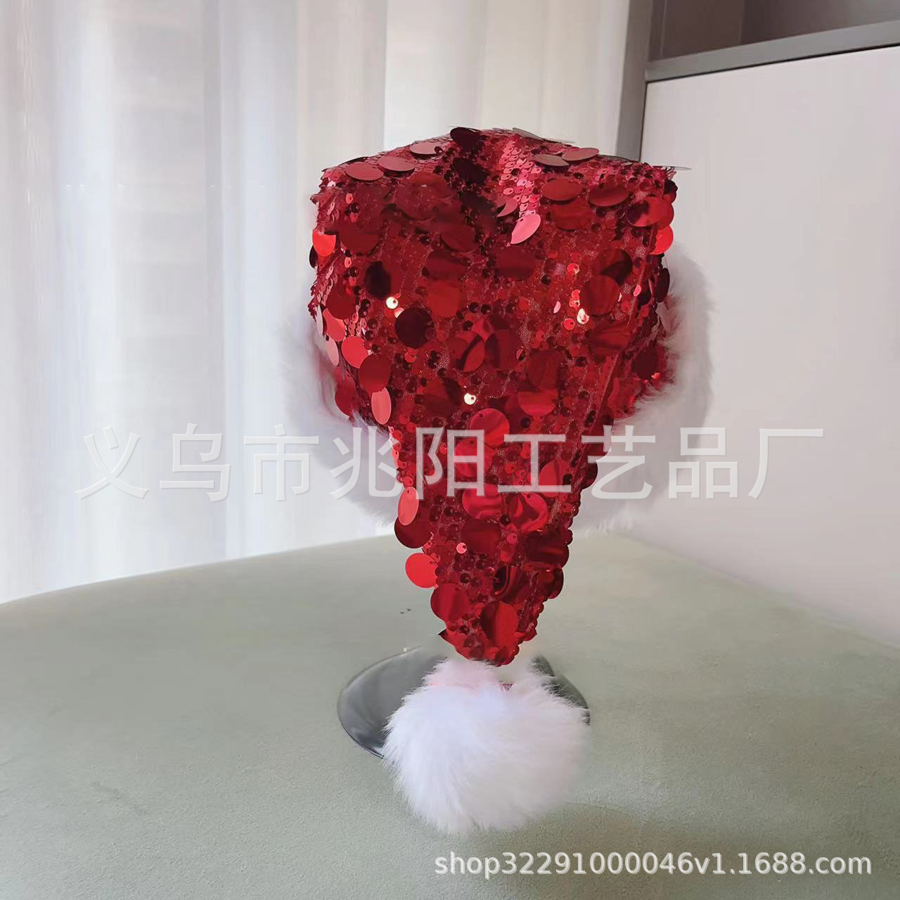 24 años transfronterizos nuevos sombreros de Navidad con sequinilla creativos de color rojo decoración de Navidad