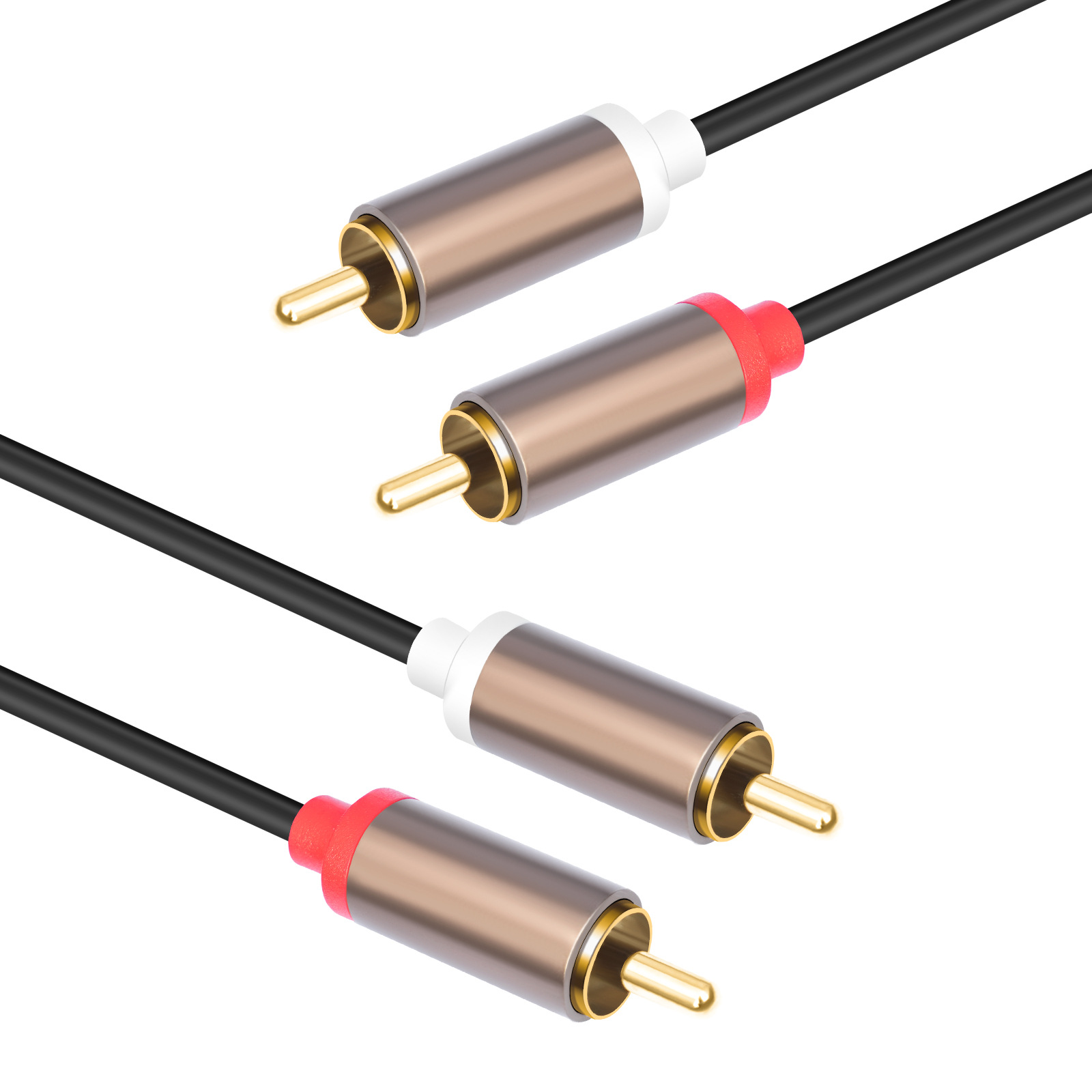 跨境铝合金外壳全铜导体镀金头2rca双莲花公对公音频线1米2米