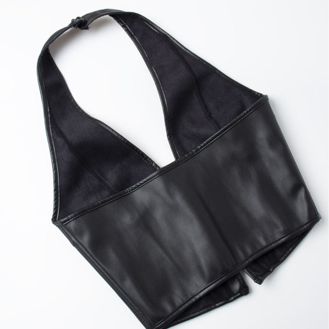 Europa y América sexy cuero negro correa de cuello para limpiar el pecho de soporte de pecho para reunir cinturón de mujer ropa de moldeo suministro de comercio exterior