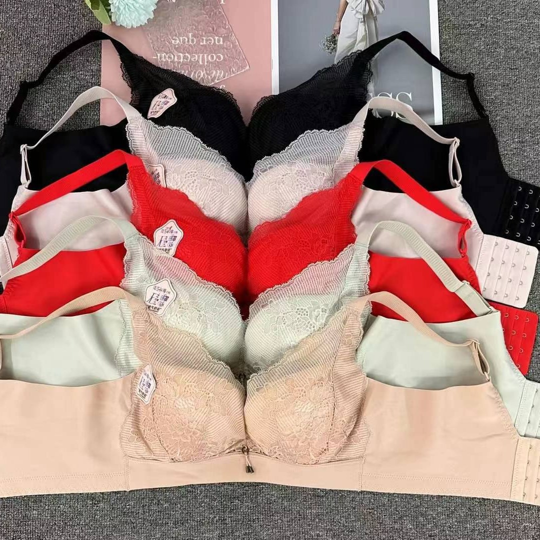 Nuevo sujetador de alta calidad de moda de encaje jacquard transpirable y cómodo ajuste lateral de pecho de cuatro botones ropa interior mujer