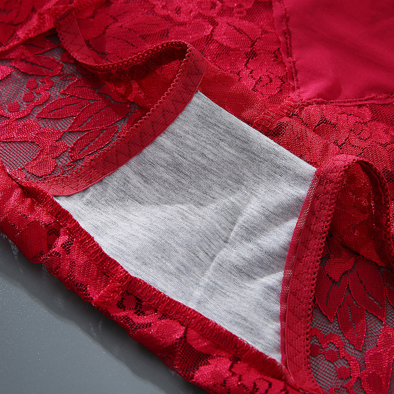 Solid Color Seamless Quick Dry Lace Mid Waist Briefs Panties display picture 5