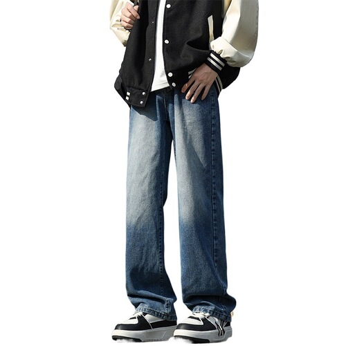 2025 straight leg jeans for men's autumn and winter new style velvet loose pants for high street boys with wide legs