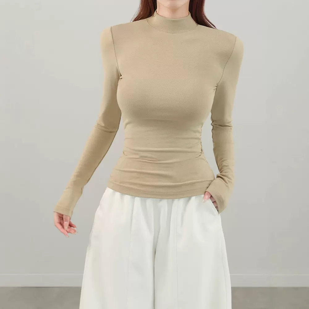 山羊绒半高领t恤女2025秋冬新款长袖圆领正肩上衣修身内搭打底衫