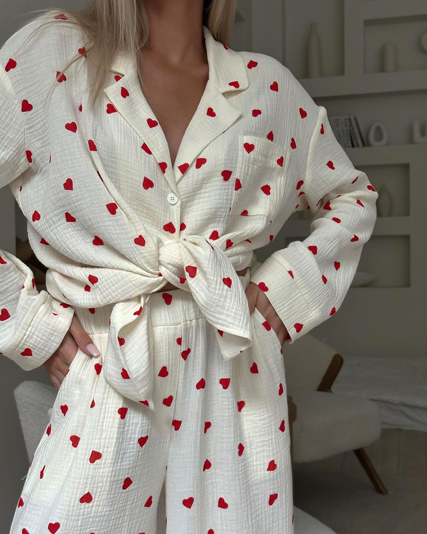 Home Women's Elegant Heart Shape Cotton Pants Sets Pajama Sets display picture 3