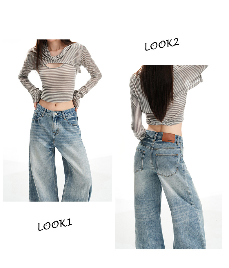 Damjeans med hög midja och raka ben i vintage blå denim_voghion.com