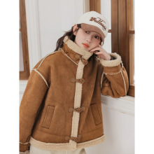 皮毛一体羊羔毛外套女小个子2025冬季新款韩系立领短款麂皮绒大衣