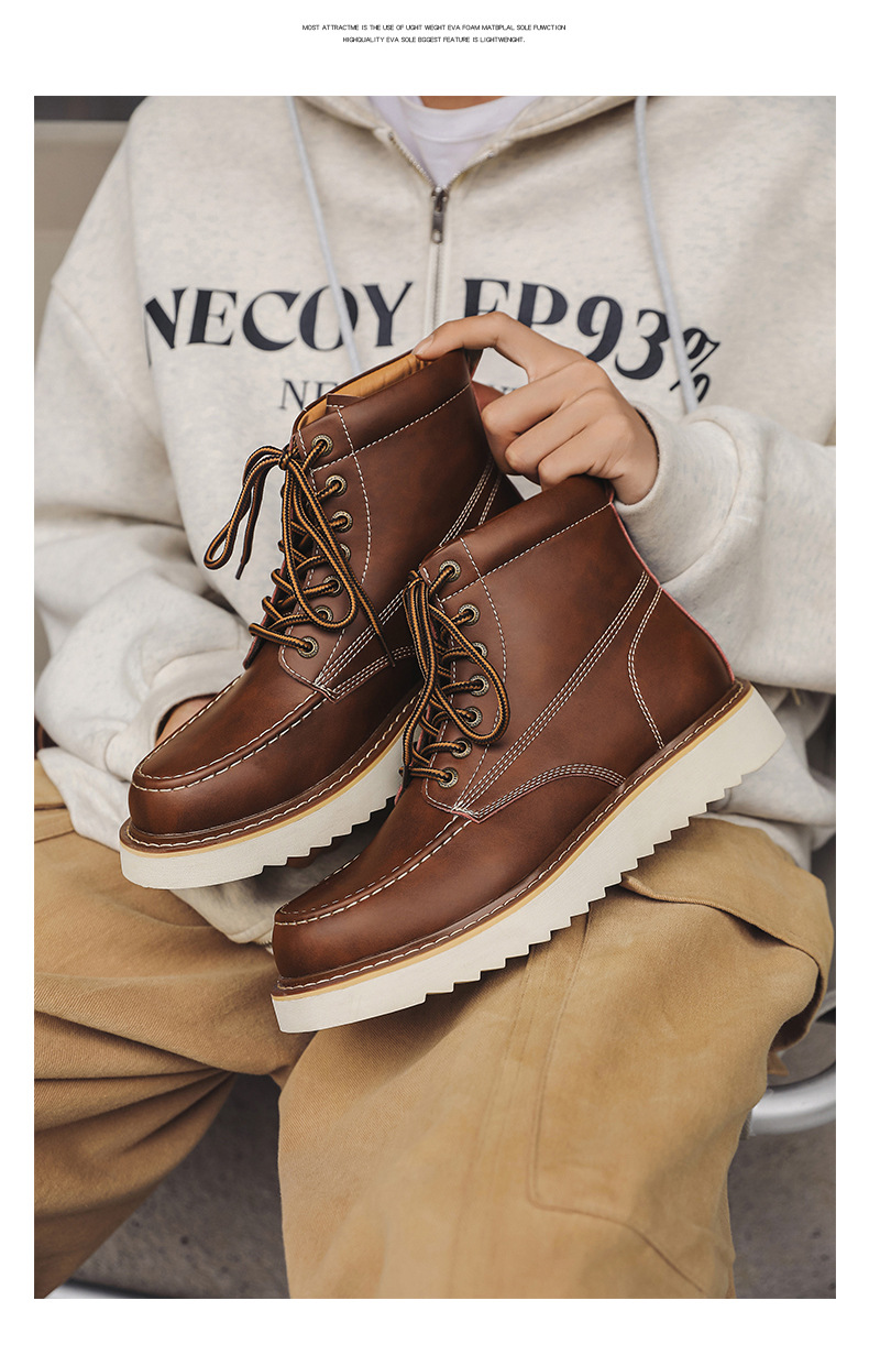 Martin – bottes montantes de moto pour hommes, tendance, décontractées, en velours, polyvalentes, combinaison de travail, 2024 coton, hiver 9055_voghion.com