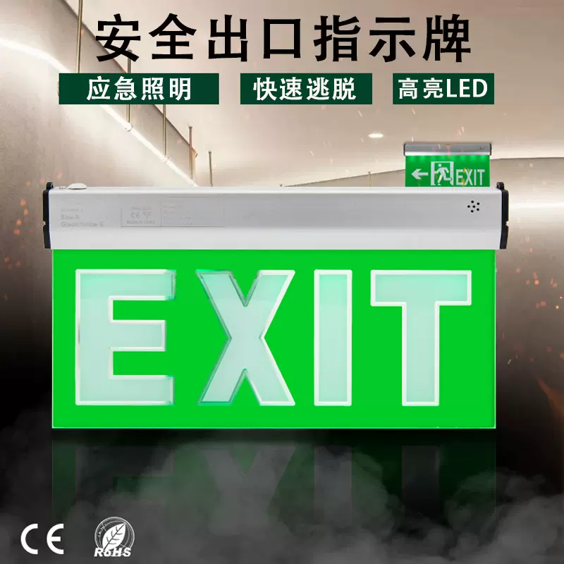 跨境安全出口指示灯室内亚克力壁挂式双侧3W LED应急灯出口标志