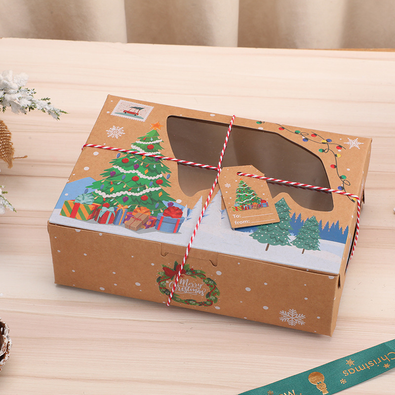 新しいクリスマスクラフト紙開窓ギフトボックスクリスマスクリエイティブヨーロッパ風クッキーボックスお土産焼きキャンディーボックス|undefined