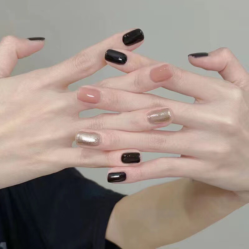 Black gold nude pink handmade wear nail simple nail patch temperament short nail ins style fake nail little red book popular Black gold nude pink handmade wear nail simple nail patch temperament short nail ins style fake nail little red book popular
