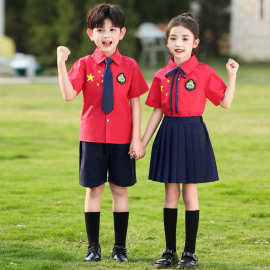 61儿童合唱演出服红色中国风毕业照班服小学生诗歌朗诵表演服装