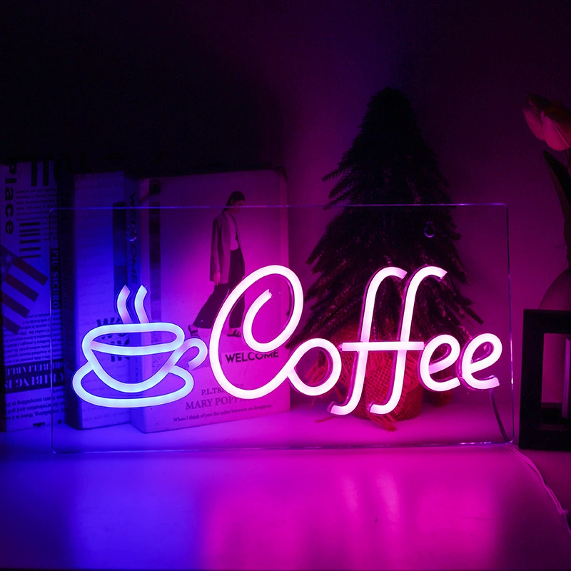 LED neon sign acrylic back panel, USB 5V‑1A with switch, decorative wall night light (various designs)