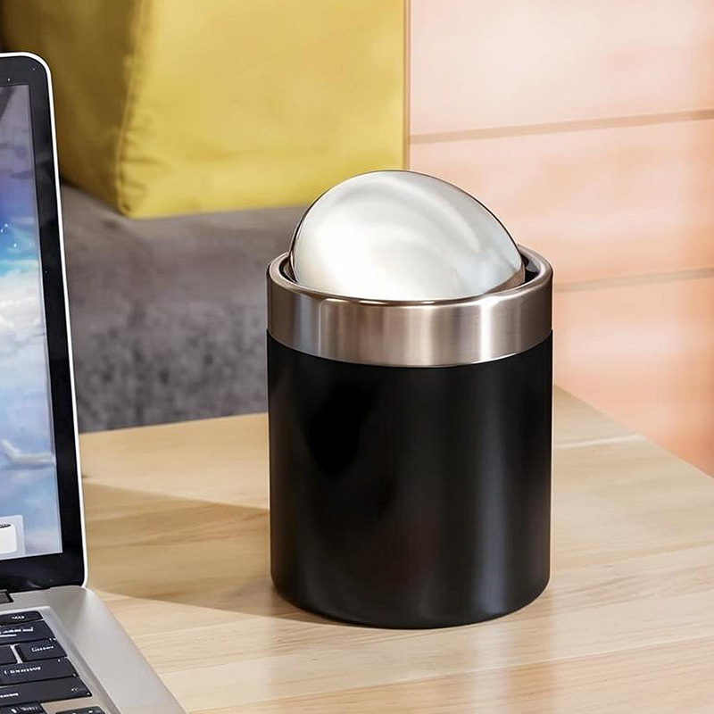 Home Office Desktop Crock Cover Trash Can small size Round Garbage Storage Barrel Swing Cover Round Barrel Waste Paper Basket