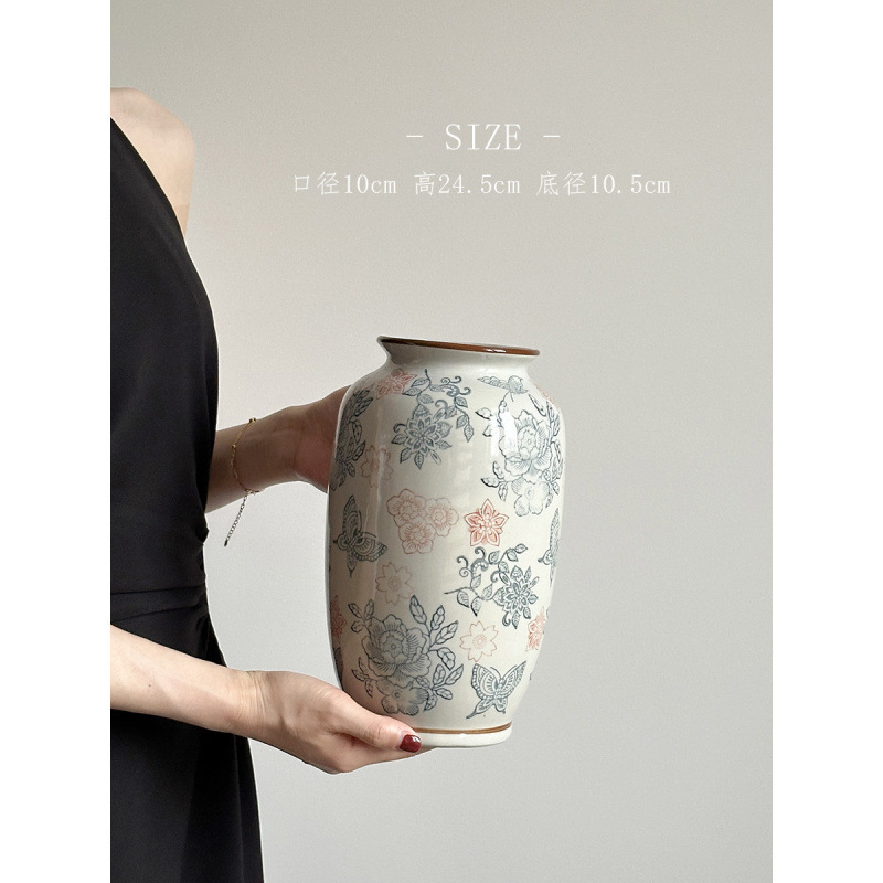 Nuevo jarrón de cerámica azul china nueva decoración de estilo chino sala de estar floral decoración de vestíbulo de estilo antiguo peonía floral