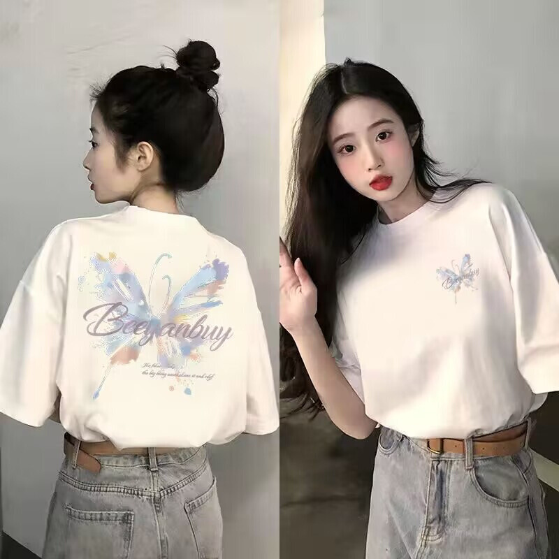 White T-Shirt for Women, Pure Cotton Short-Sleeved 2026 Summer New Style, Loose and Versatile Design, Round Neck Printed Top White T-Shirt for Women, Pure Cotton Short-Sleeved 2026 Summer New Style, Loose and Versatile Design, Round Neck Printed Top