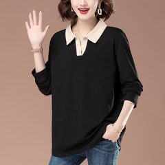 純綿の長袖のtシャツの女性の中の長さの2024の新型のゆったりしているのが見えます。