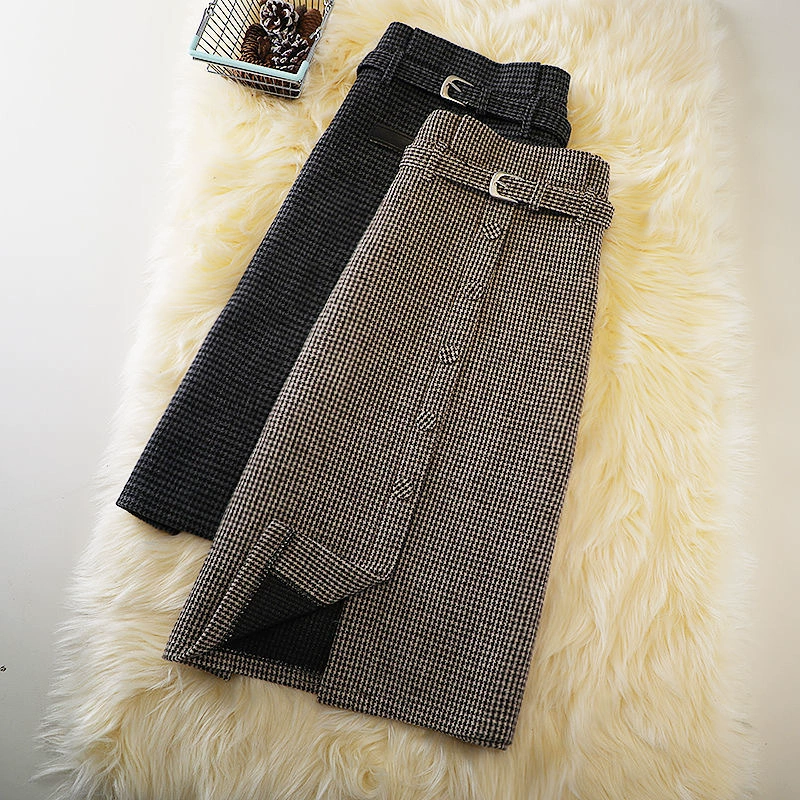 Юбка средней и длинной юбка Юбка Женская осень-зима шерстяная шерсть нерегулярная с высокой талией