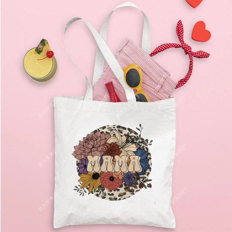 跨境外贸Mama Gift 妈妈印花个性帆布礼品袋手提单肩购物袋托特包
