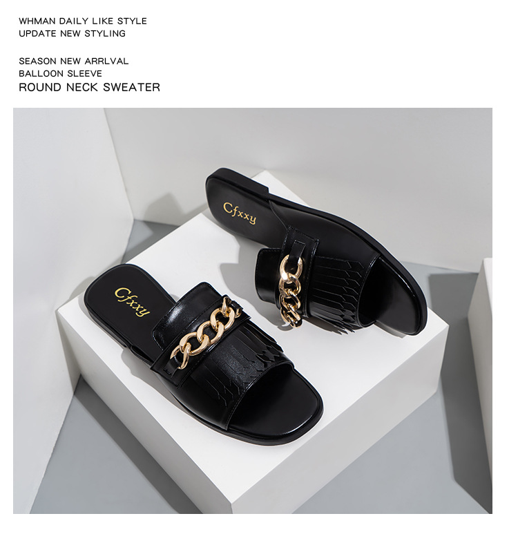 Cfxxy Außenhandel Slides Quaste Xiaoxiang Hausschuhe Frauen Cross Border Wear Kette Sandalen S Schuhe_voghion.com