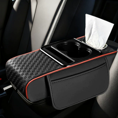 Armrest Box Booster Pad — Armrest box pad - embossed-black-with-red-edge