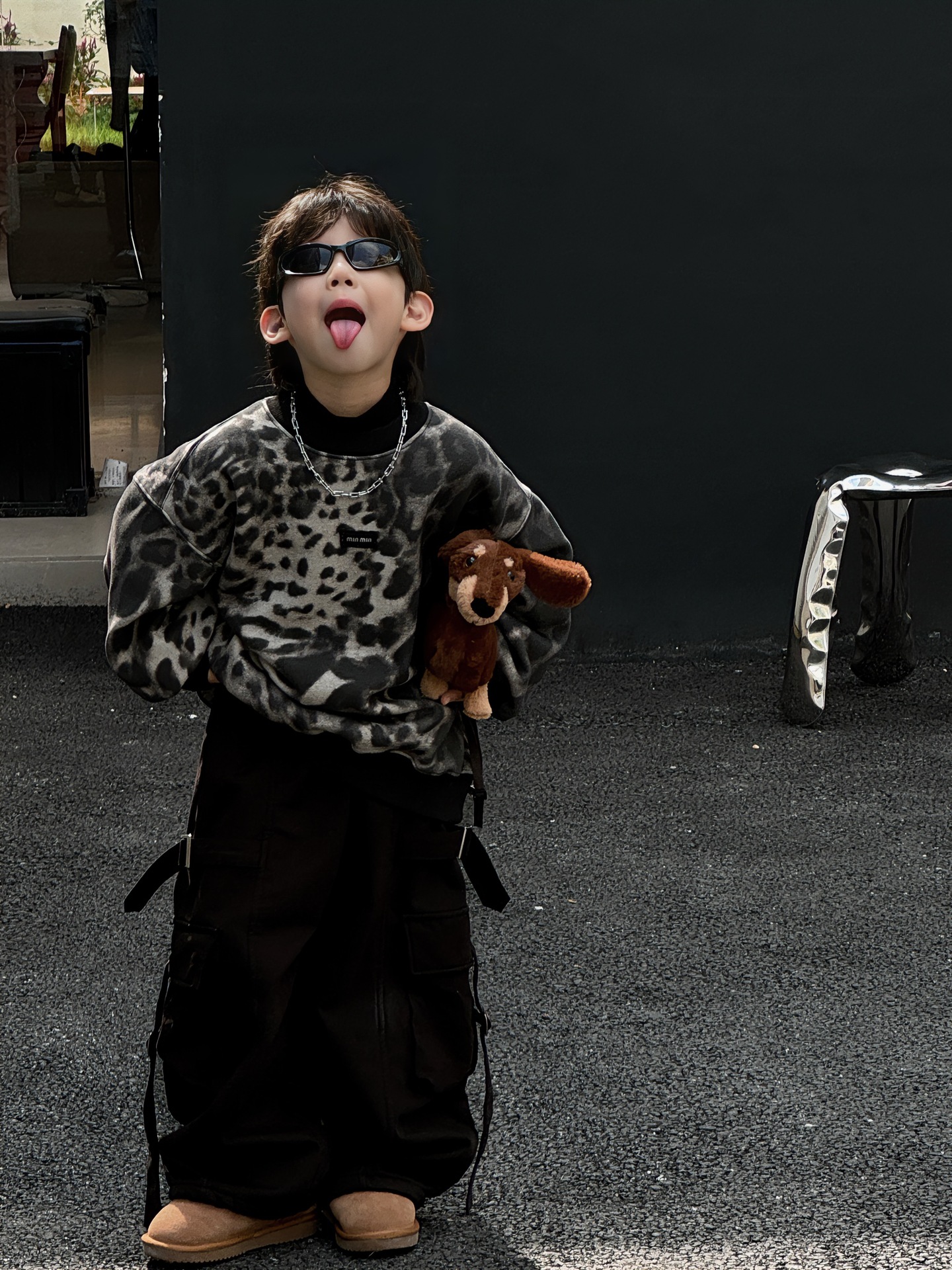 tairu 2024 winter new korean style boys‘ fashion all-matching fleece-lined thickened pullover american leopard print sweater for children